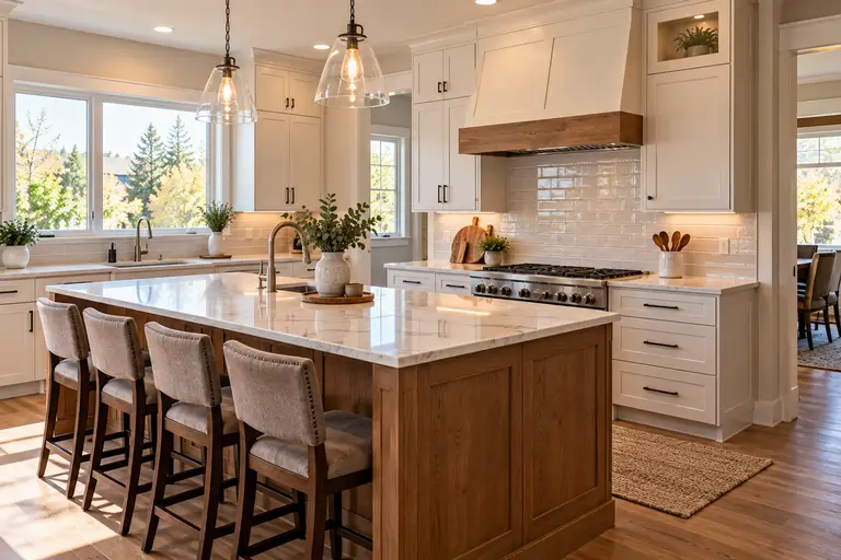 A finished kitchen remodel with new cabinetry and fixtures in a Treasure Valley home.
